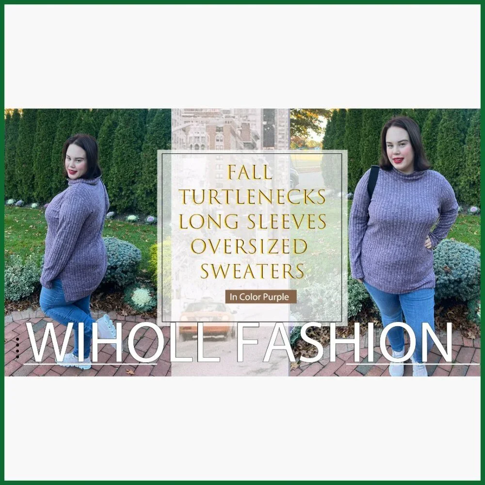 Oversized Turtleneck Tunic Top with Side Split High Low Hemline - Picture 7 of 7